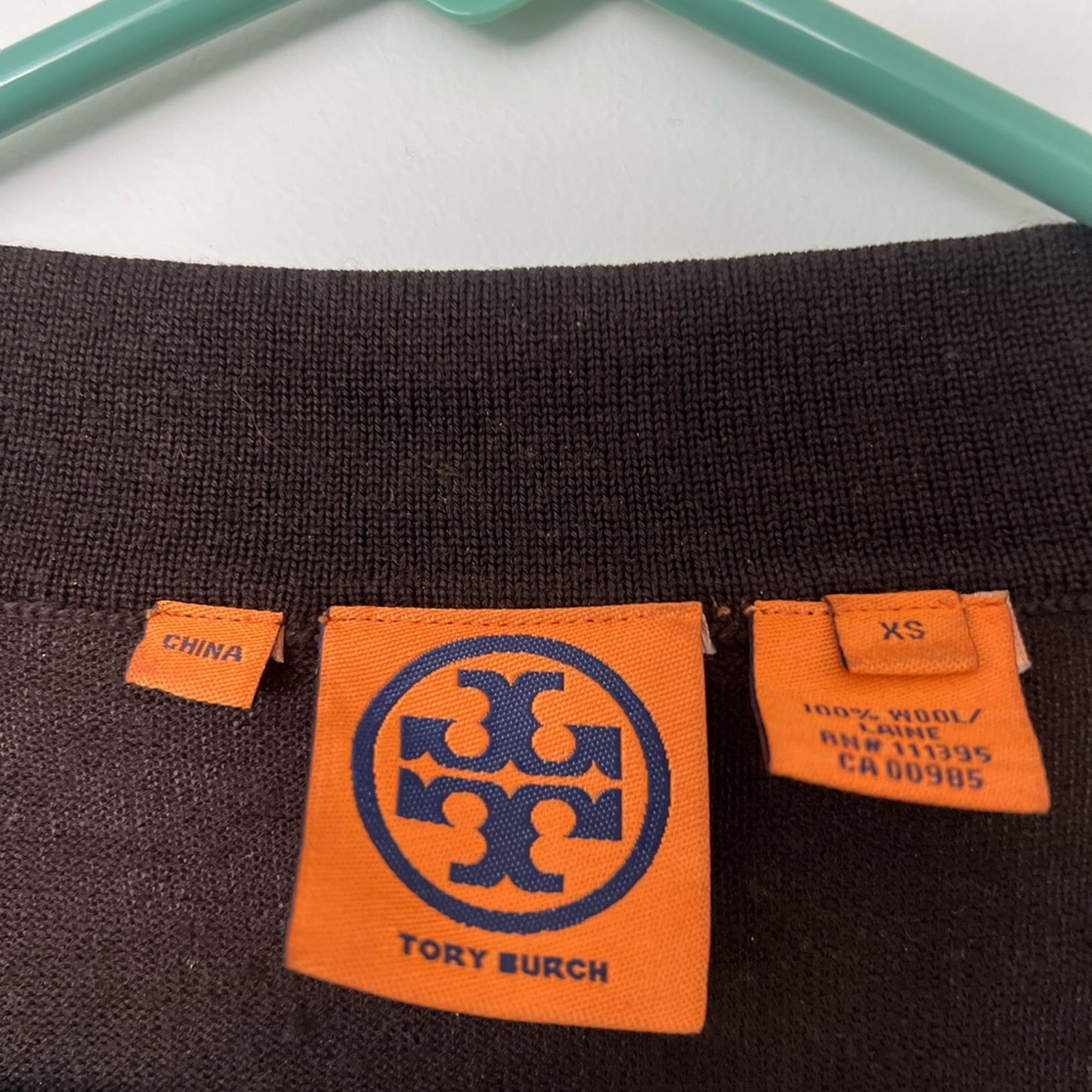 Tory Burch Brown and Navy Wool Cardigan - Picture 2 of 3